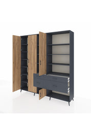 Hyperion Dolap 14 Raflı 4 Çekmeceli 4 Kapaklı 220x44x243 Antrasit-Çam/Antrasit