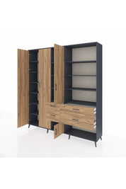 Hyperion Dolap 14 Raflı 4 Çekmeceli 4 Kapaklı 220x44x243 Antrasit-Çam/Çam