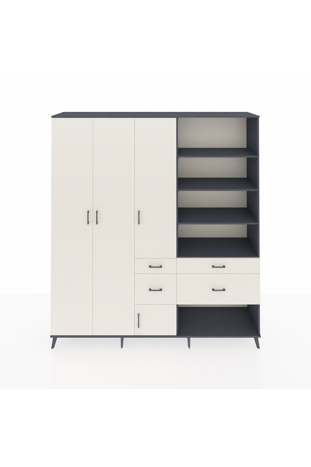 Hyperion Dolap 14 Raflı 4 Çekmeceli 4 Kapaklı 220x44x243 Antrasit-Aytaşı/Aytaşı