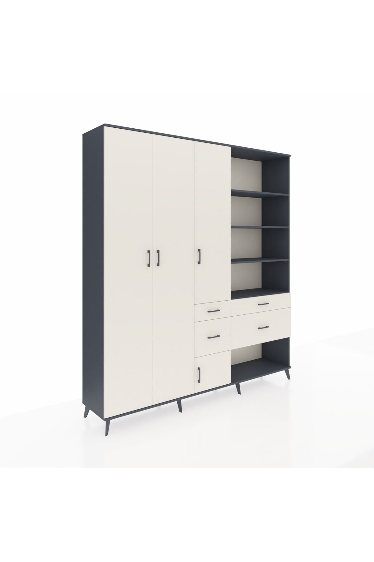 Hyperion Dolap 14 Raflı 4 Çekmeceli 4 Kapaklı 220x44x243 Antrasit-Aytaşı/Aytaşı