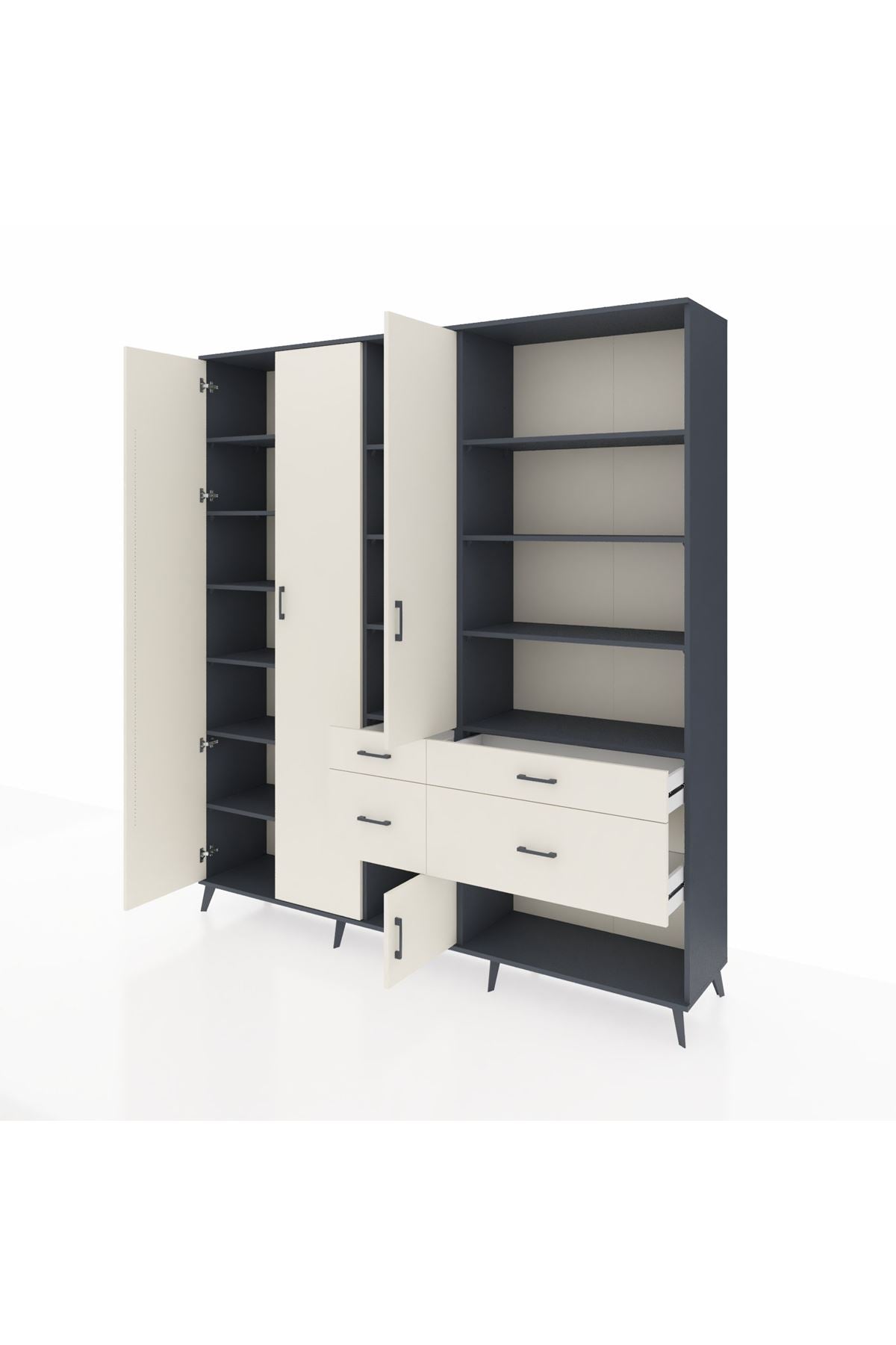 Hyperion Dolap 14 Raflı 4 Çekmeceli 4 Kapaklı 220x44x243 Antrasit-Aytaşı/Aytaşı