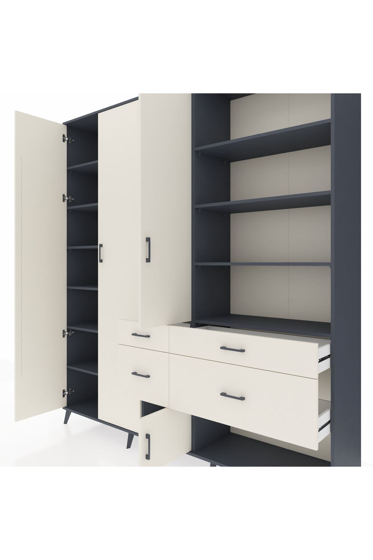 Hyperion Dolap 14 Raflı 4 Çekmeceli 4 Kapaklı 220x44x243 Antrasit-Aytaşı/Aytaşı