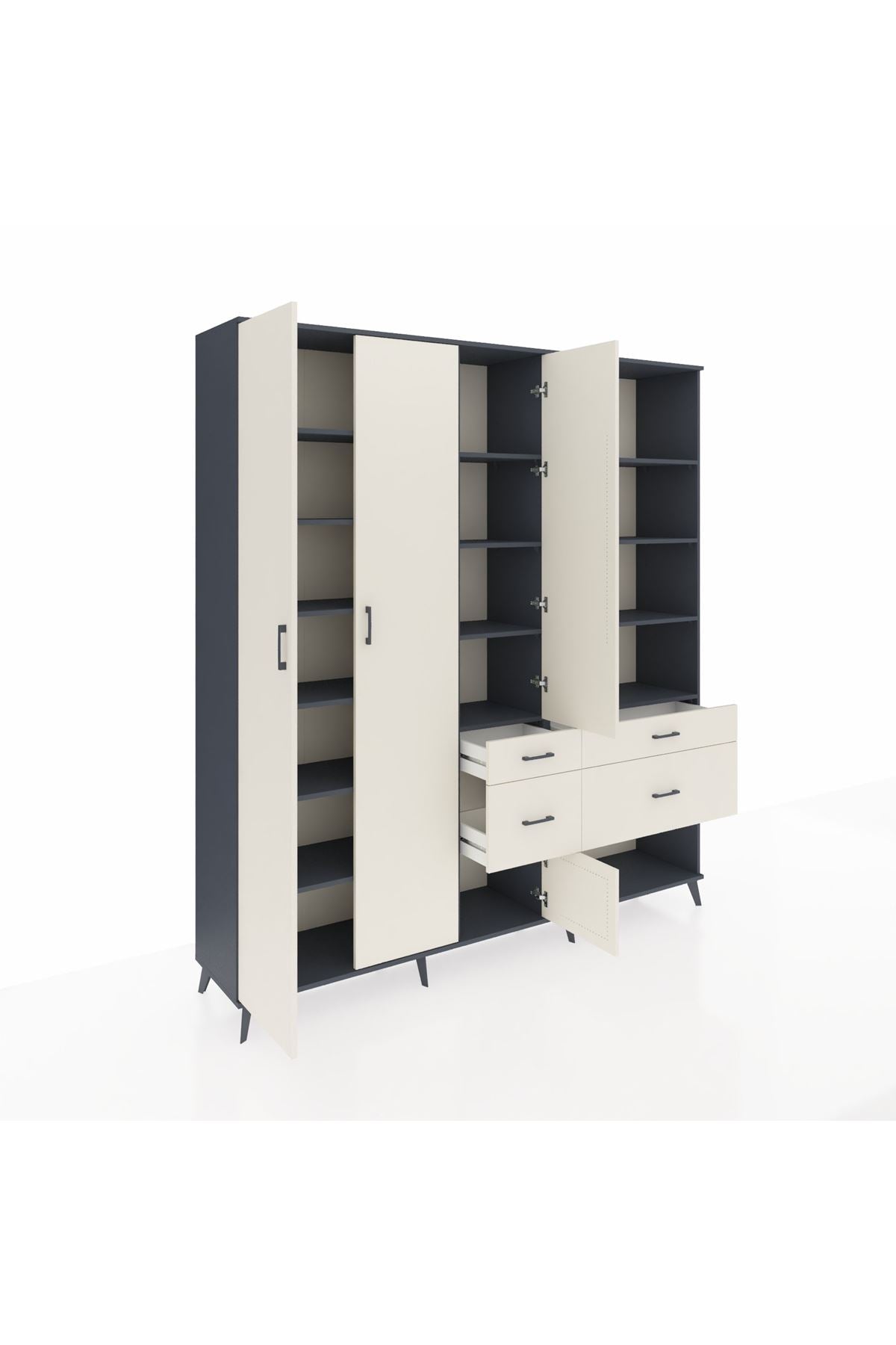 Hyperion Dolap 14 Raflı 4 Çekmeceli 4 Kapaklı 220x44x243 Antrasit-Aytaşı/Aytaşı