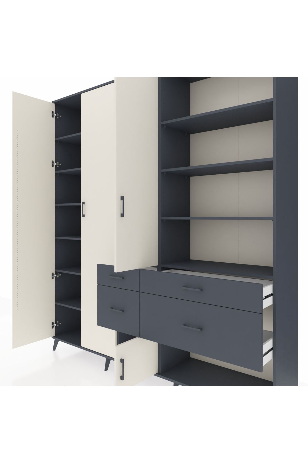 Hyperion Dolap 14 Raflı 4 Çekmeceli 4 Kapaklı 220x44x243 Antrasit-Aytaşı/Antrasit