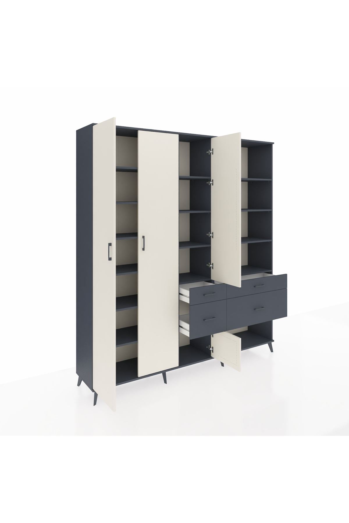 Hyperion Dolap 14 Raflı 4 Çekmeceli 4 Kapaklı 220x44x243 Antrasit-Aytaşı/Antrasit