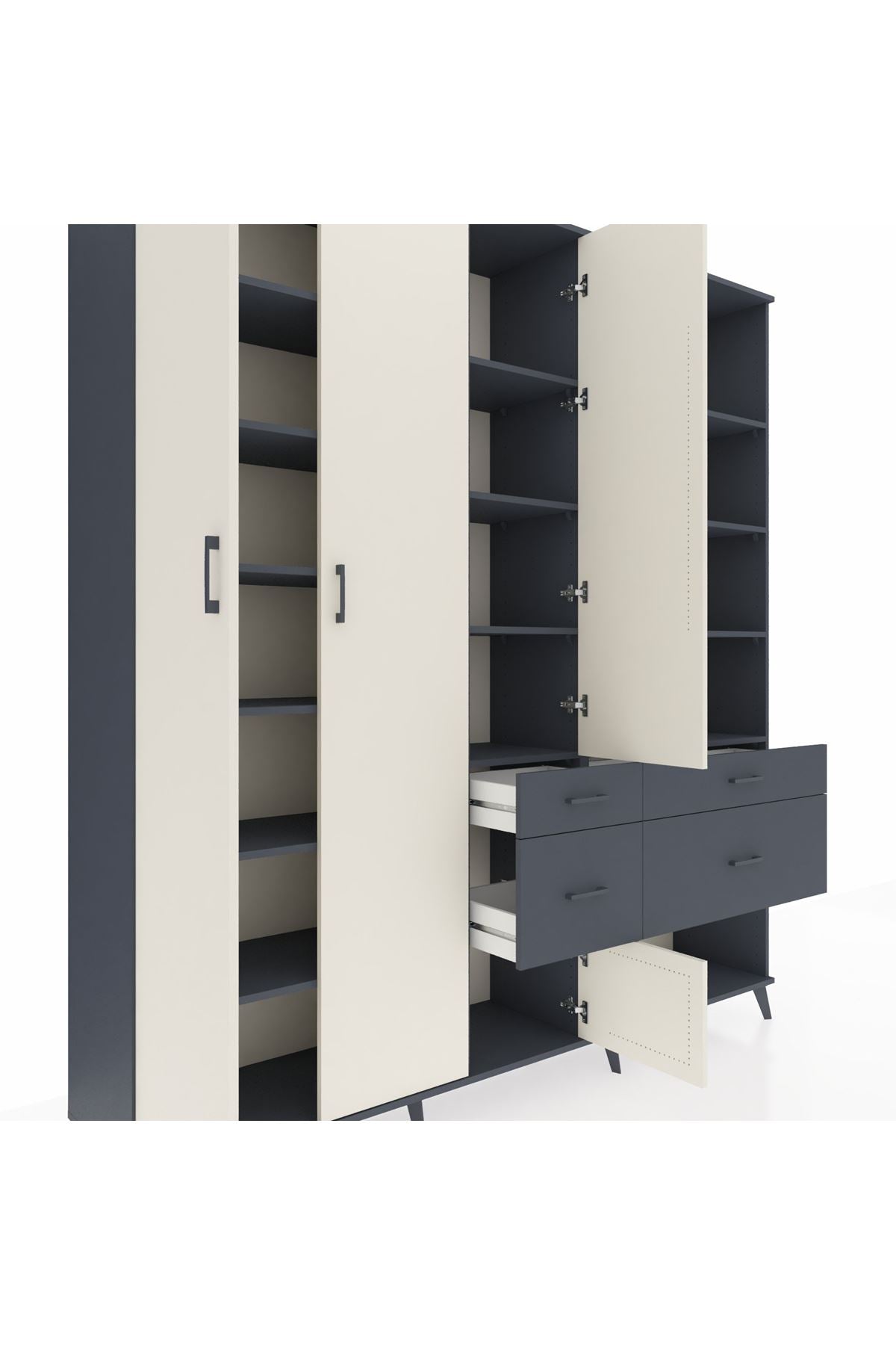 Hyperion Dolap 14 Raflı 4 Çekmeceli 4 Kapaklı 220x44x243 Antrasit-Aytaşı/Antrasit