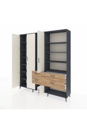 Hyperion Dolap 14 Raflı 4 Çekmeceli 4 Kapaklı 220x44x243 Antrasit-Aytaşı/Çam