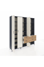 Hyperion Dolap 14 Raflı 4 Çekmeceli 4 Kapaklı 220x44x243 Antrasit-Aytaşı/Çam