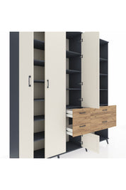 Hyperion Dolap 14 Raflı 4 Çekmeceli 4 Kapaklı 220x44x243 Antrasit-Aytaşı/Çam