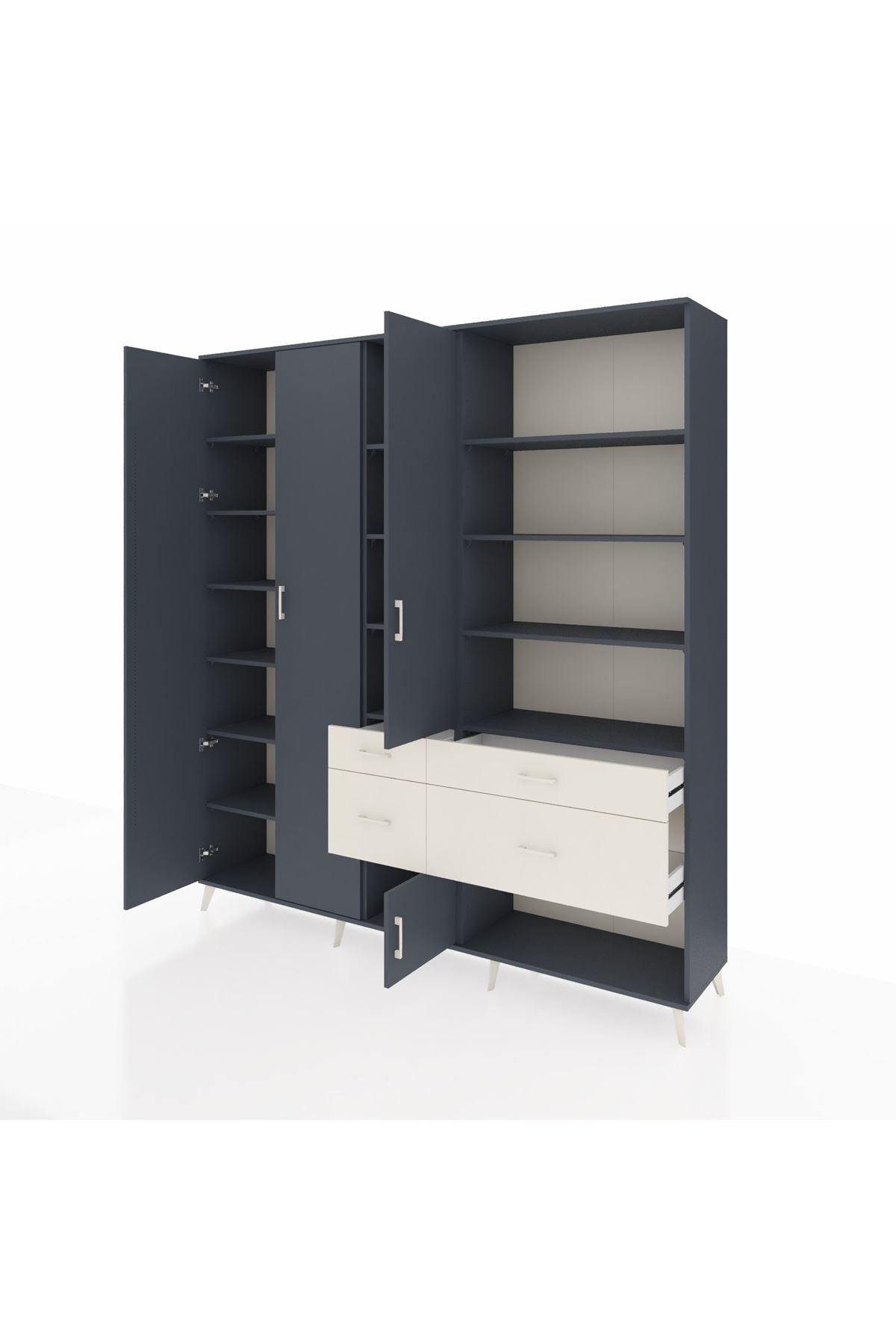 Hyperion Dolap 14 Raflı 4 Çekmeceli 4 Kapaklı 220x44x243 Antrasit-Antrasit/Aytaşı