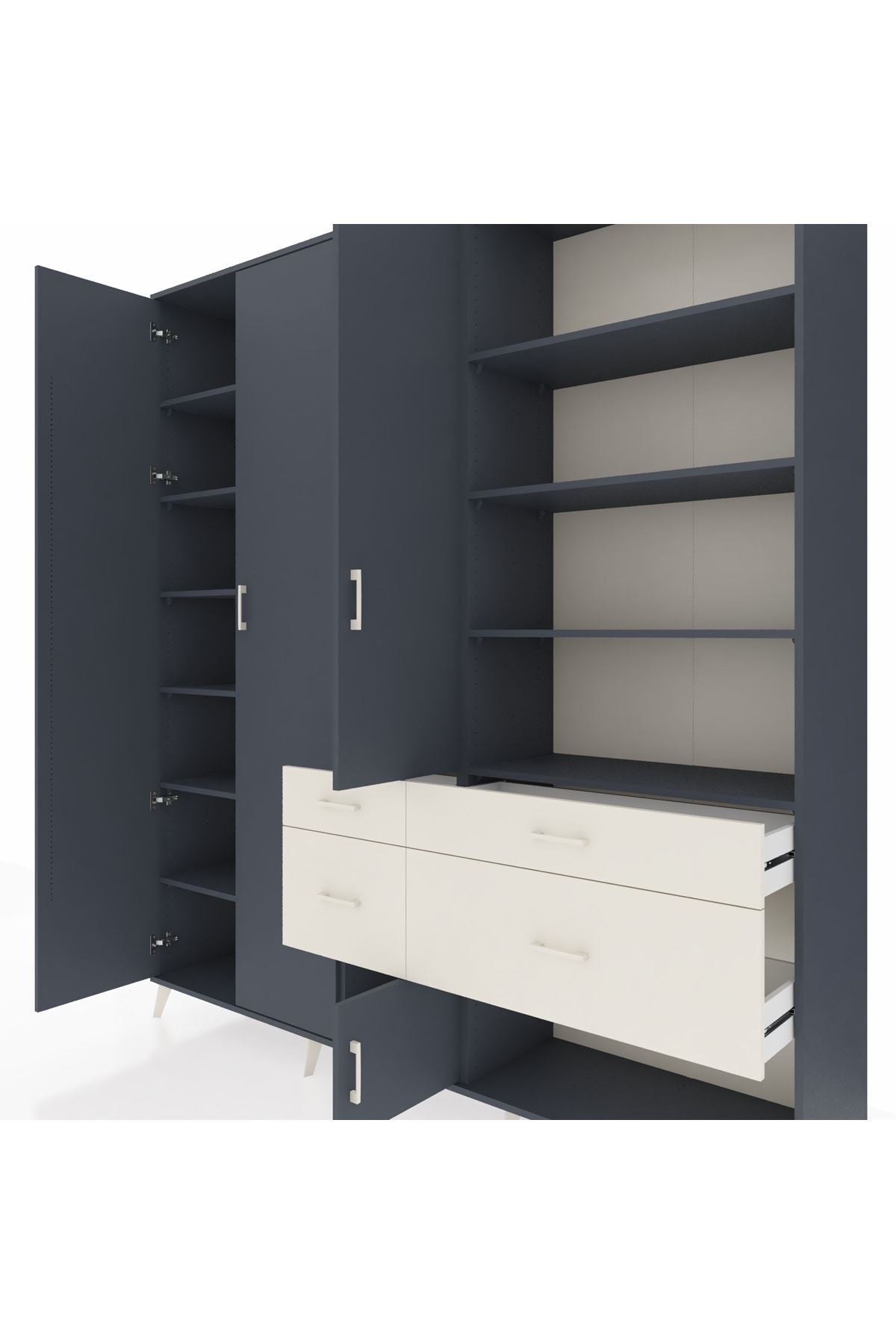 Hyperion Dolap 14 Raflı 4 Çekmeceli 4 Kapaklı 220x44x243 Antrasit-Antrasit/Aytaşı