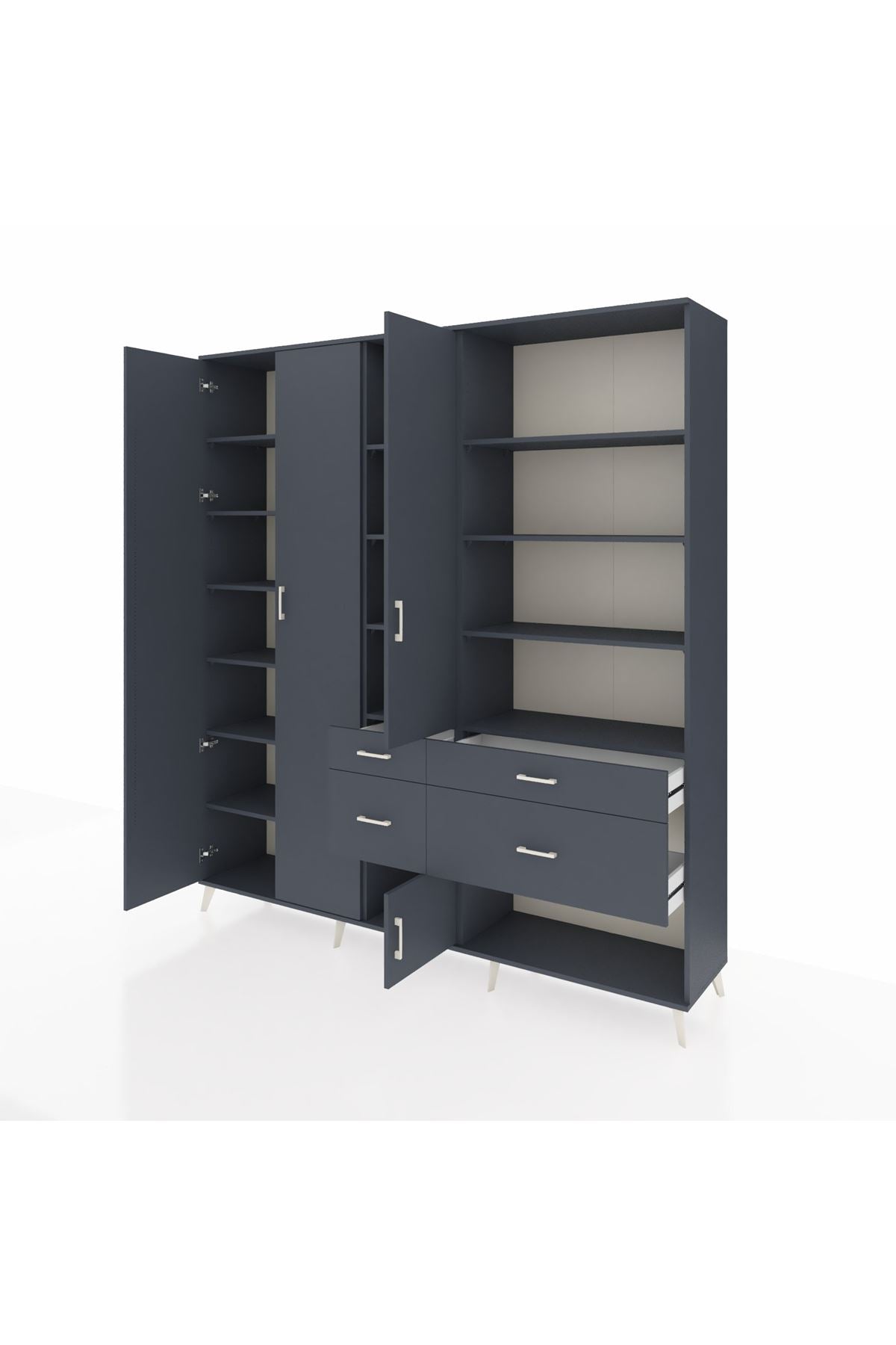 Hyperion Dolap 14 Raflı 4 Çekmeceli 4 Kapaklı 220x44x243 Antrasit-Antrasit/Antrasit