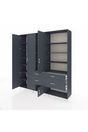 Hyperion Dolap 14 Raflı 4 Çekmeceli 4 Kapaklı 220x44x243 Antrasit-Antrasit/Antrasit