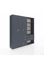 Hyperion Dolap 14 Raflı 4 Çekmeceli 4 Kapaklı 220x44x243 Antrasit-Antrasit/Antrasit
