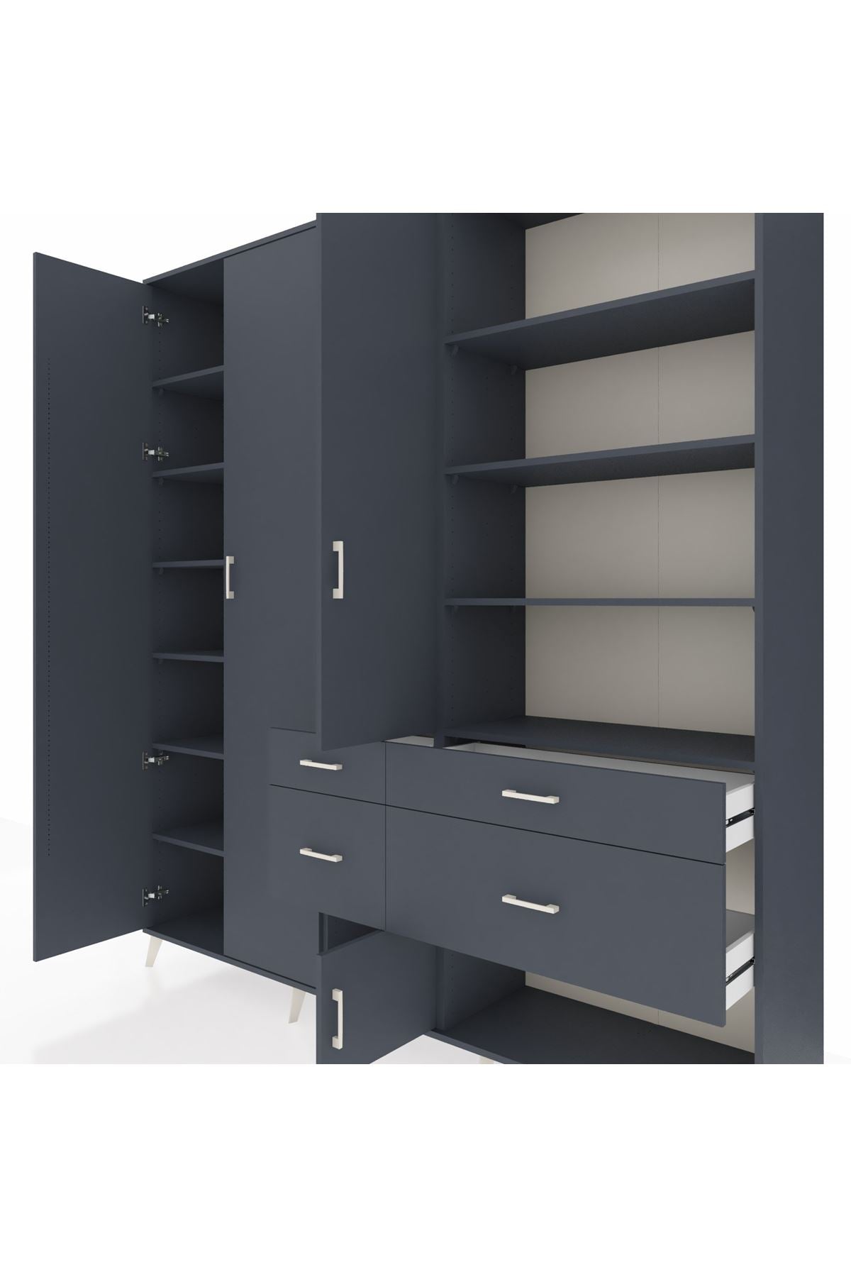 Hyperion Dolap 14 Raflı 4 Çekmeceli 4 Kapaklı 220x44x243 Antrasit-Antrasit/Antrasit