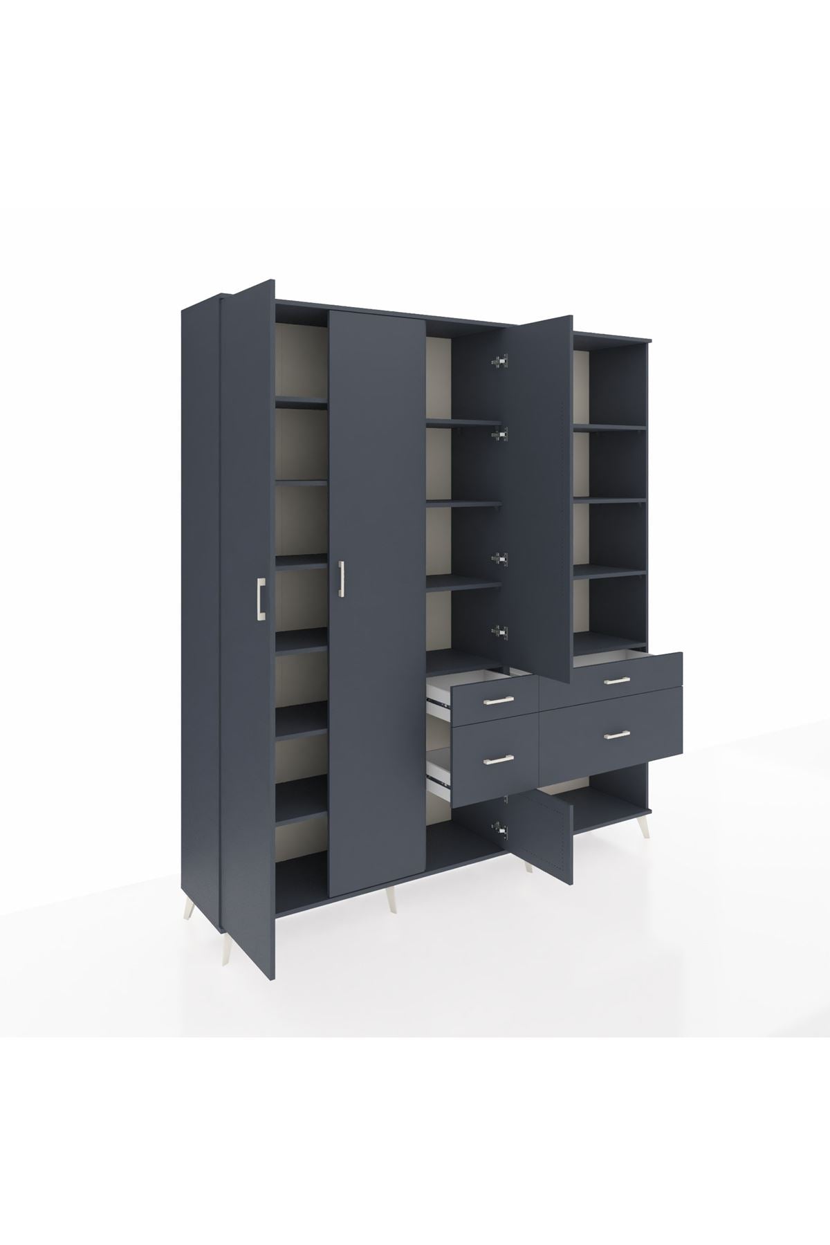 Hyperion Dolap 14 Raflı 4 Çekmeceli 4 Kapaklı 220x44x243 Antrasit-Antrasit/Antrasit