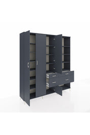 Hyperion Dolap 14 Raflı 4 Çekmeceli 4 Kapaklı 220x44x243 Antrasit-Antrasit/Antrasit