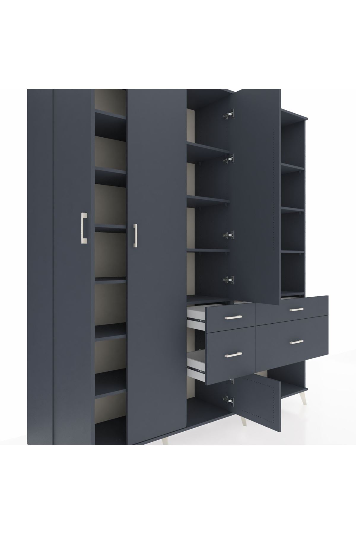 Hyperion Dolap 14 Raflı 4 Çekmeceli 4 Kapaklı 220x44x243 Antrasit-Antrasit/Antrasit