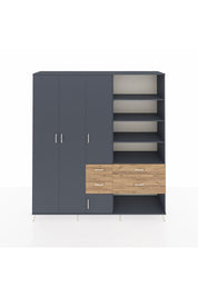 Hyperion Dolap 14 Raflı 4 Çekmeceli 4 Kapaklı 220x44x243 Antrasit-Antrasit/Çam