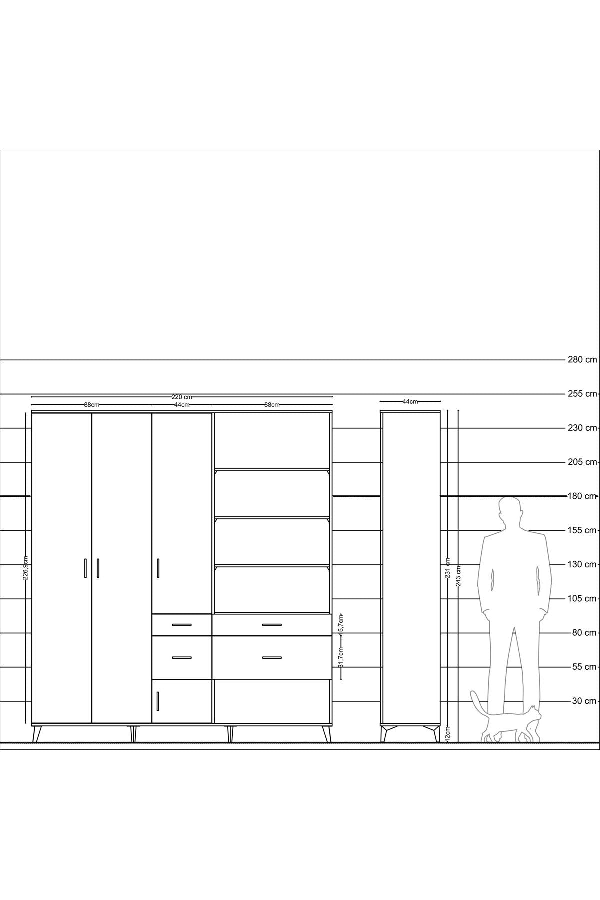 Hyperion Dolap 14 Raflı 4 Çekmeceli 4 Kapaklı 220x44x243 - S553M068V17B