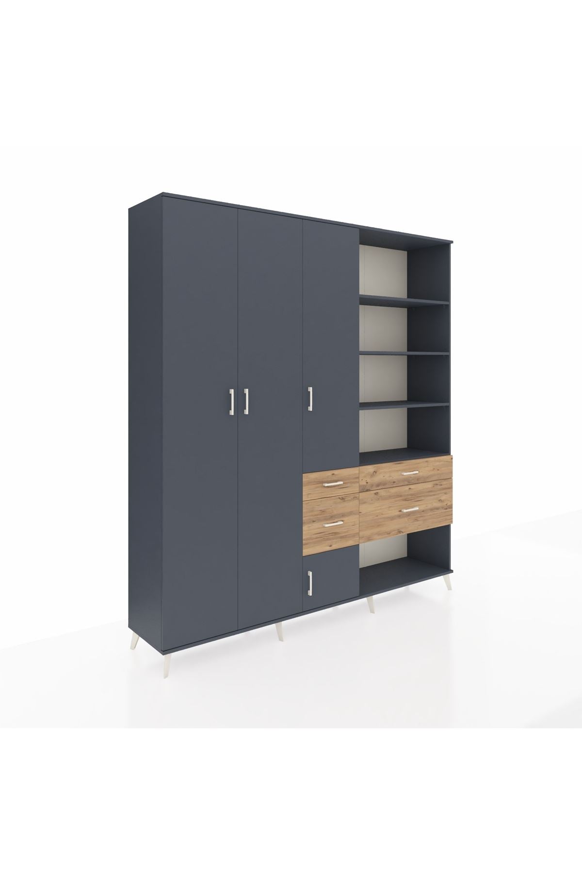 Hyperion Dolap 14 Raflı 4 Çekmeceli 4 Kapaklı 220x44x243 Antrasit-Antrasit/Çam