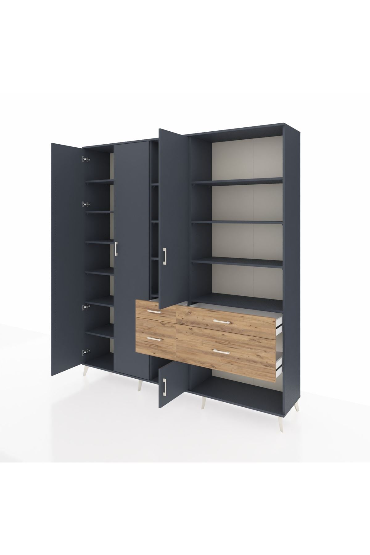 Hyperion Dolap 14 Raflı 4 Çekmeceli 4 Kapaklı 220x44x243 Antrasit-Antrasit/Çam