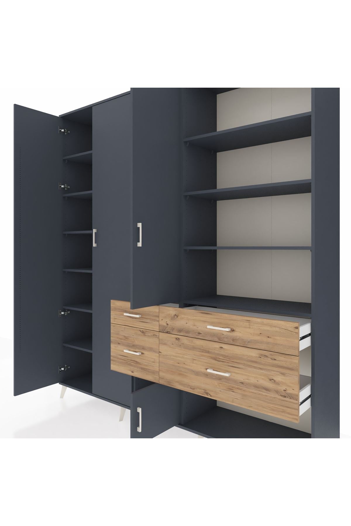 Hyperion Dolap 14 Raflı 4 Çekmeceli 4 Kapaklı 220x44x243 Antrasit-Antrasit/Çam