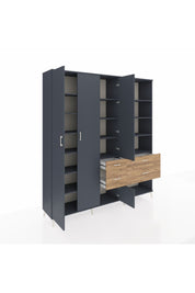 Hyperion Dolap 14 Raflı 4 Çekmeceli 4 Kapaklı 220x44x243 Antrasit-Antrasit/Çam