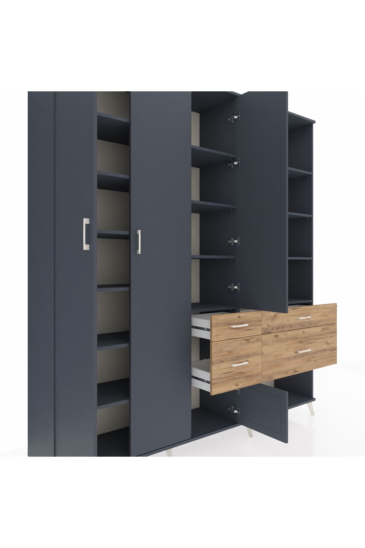 Hyperion Dolap 14 Raflı 4 Çekmeceli 4 Kapaklı 220x44x243 Antrasit-Antrasit/Çam