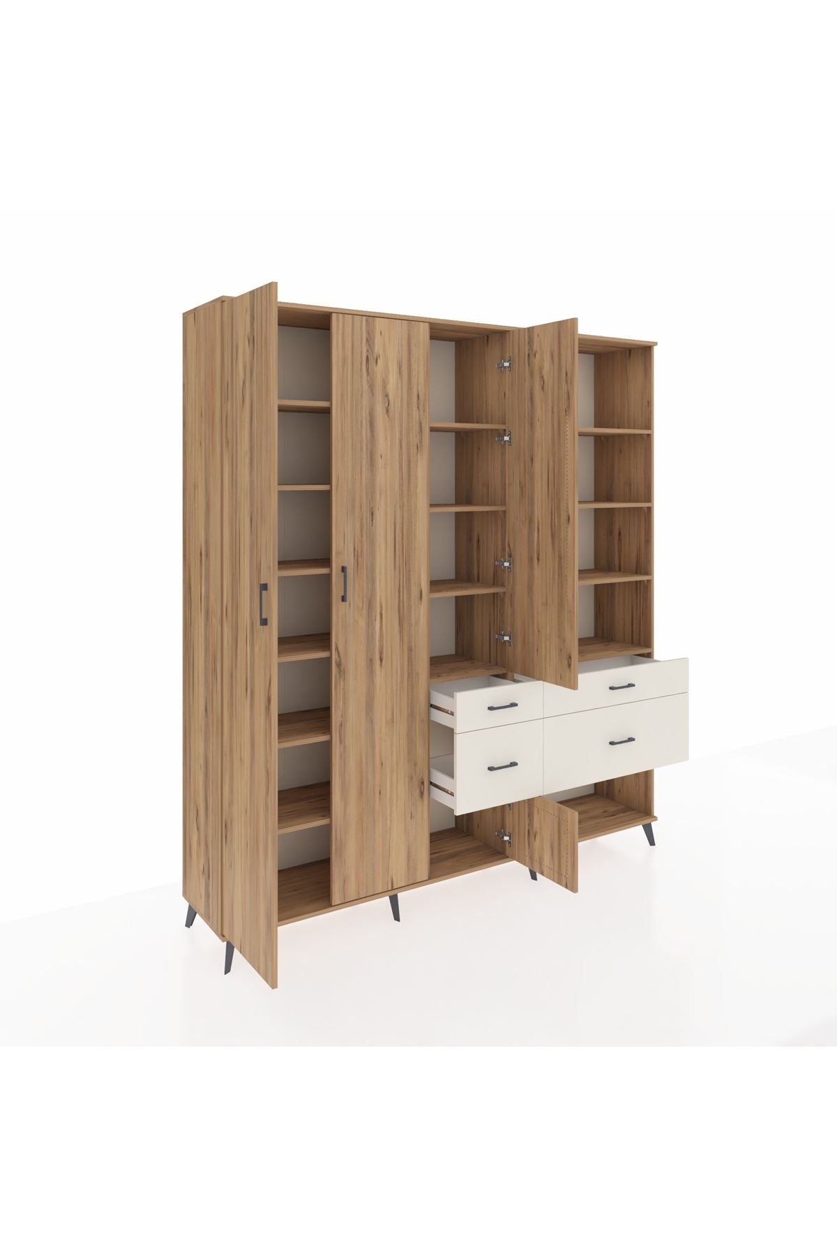 Hyperion Dolap 14 Raflı 4 Çekmeceli 4 Kapaklı 220x44x243 Çam-Çam/Aytaşı