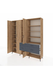 Hyperion Dolap 14 Raflı 4 Çekmeceli 4 Kapaklı 220x44x243 Çam-Çam/Antrasit