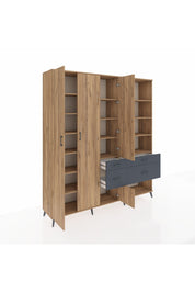 Hyperion Dolap 14 Raflı 4 Çekmeceli 4 Kapaklı 220x44x243 Çam-Çam/Antrasit