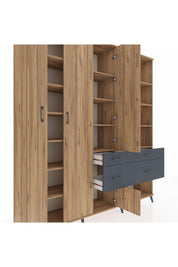 Hyperion Dolap 14 Raflı 4 Çekmeceli 4 Kapaklı 220x44x243 Çam-Çam/Antrasit