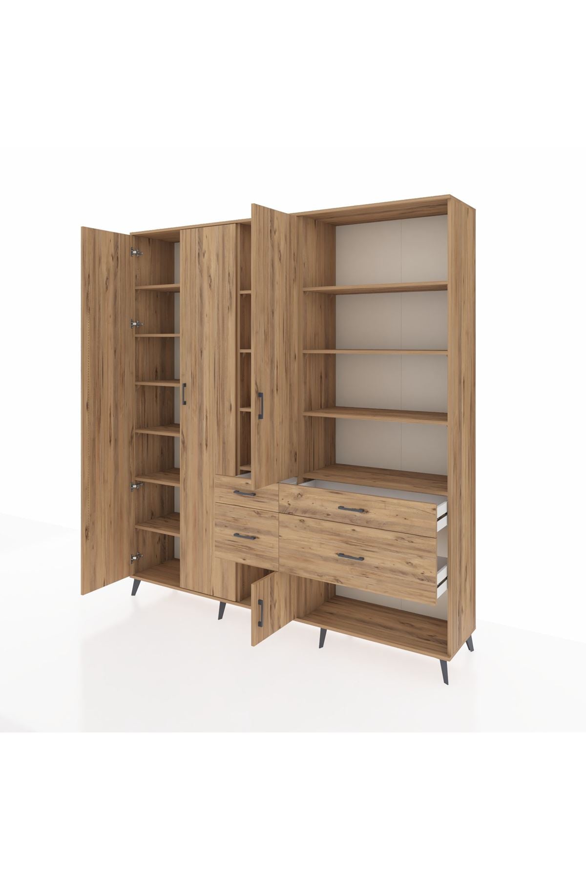 Hyperion Dolap 14 Raflı 4 Çekmeceli 4 Kapaklı 220x44x243 Çam-Çam/Çam