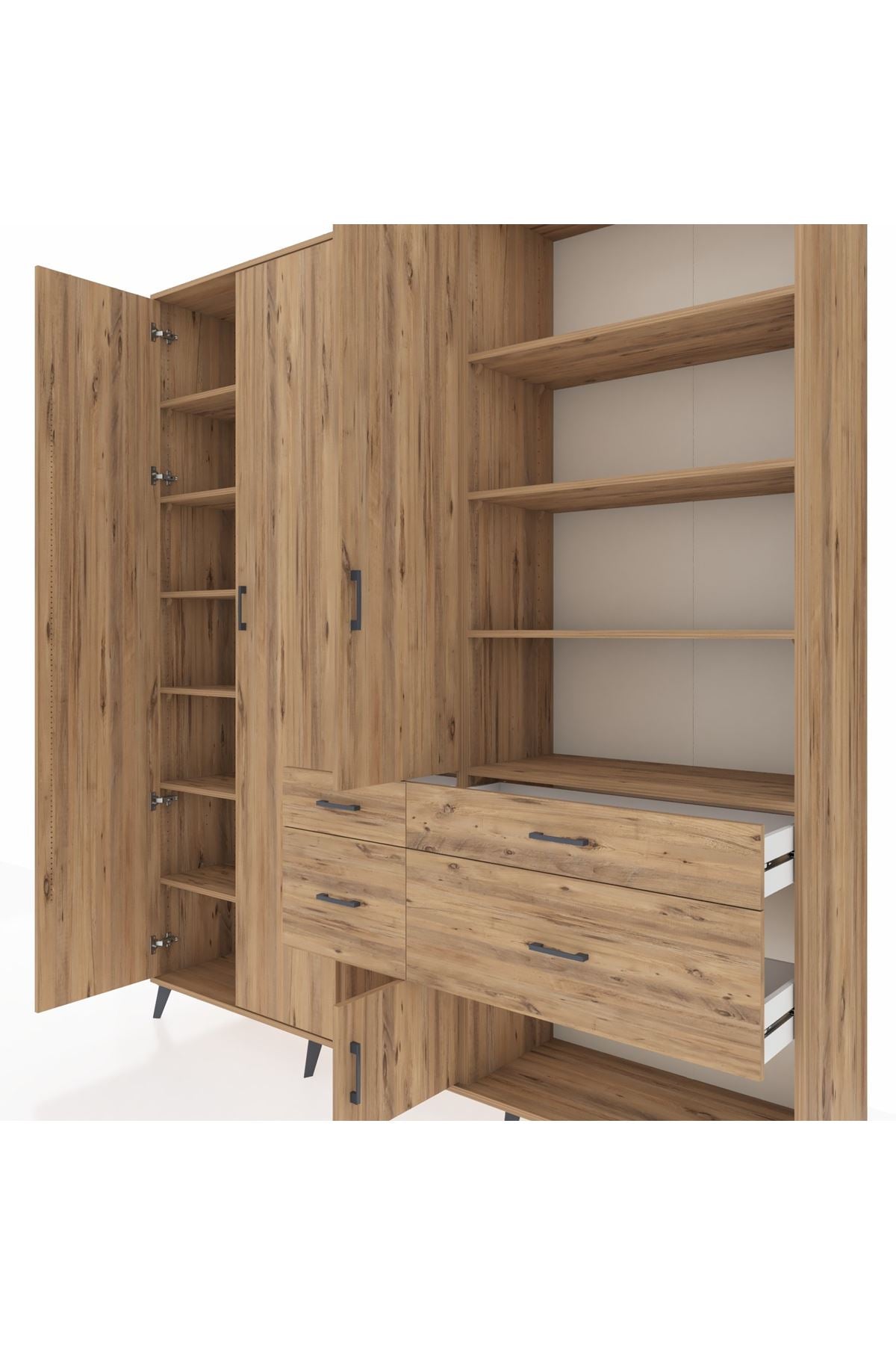 Hyperion Dolap 14 Raflı 4 Çekmeceli 4 Kapaklı 220x44x243 Çam-Çam/Çam