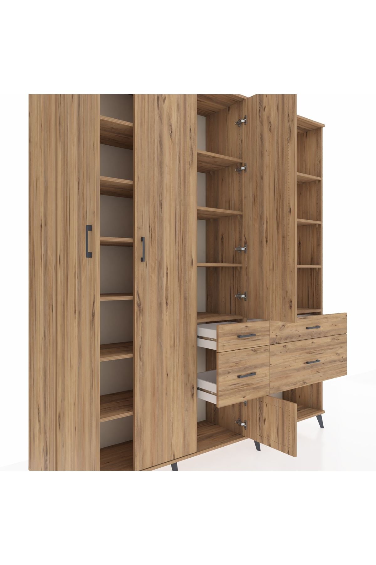 Hyperion Dolap 14 Raflı 4 Çekmeceli 4 Kapaklı 220x44x243 Çam-Çam/Çam