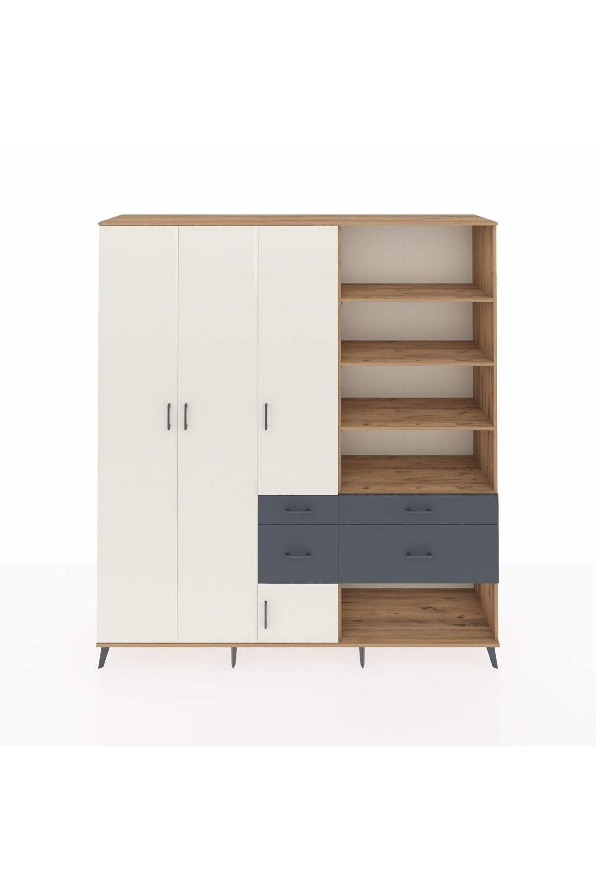 Hyperion Dolap 14 Raflı 4 Çekmeceli 4 Kapaklı 220x44x243 Çam-Aytaşı/Antrasit