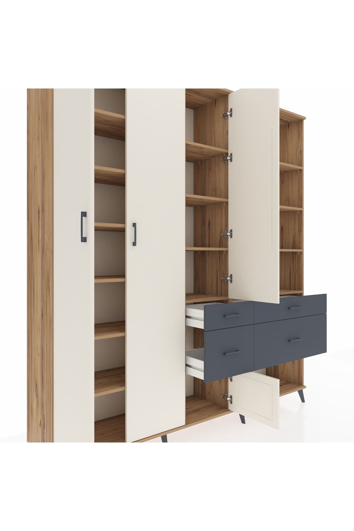 Hyperion Dolap 14 Raflı 4 Çekmeceli 4 Kapaklı 220x44x243 Çam-Aytaşı/Antrasit