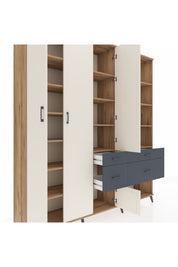 Hyperion Dolap 14 Raflı 4 Çekmeceli 4 Kapaklı 220x44x243 Çam-Aytaşı/Antrasit