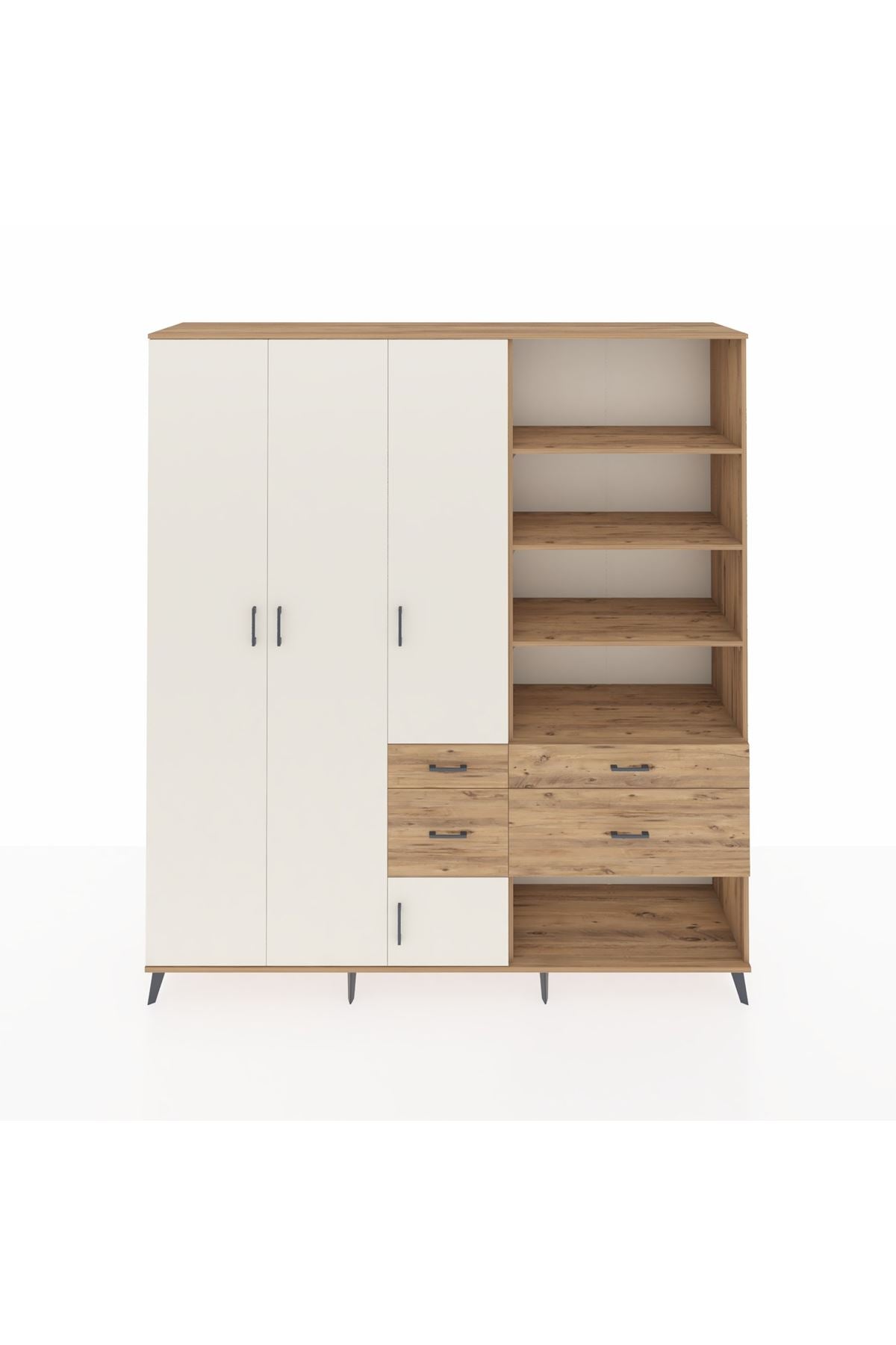 Hyperion Dolap 14 Raflı 4 Çekmeceli 4 Kapaklı 220x44x243 Çam-Aytaşı/Çam