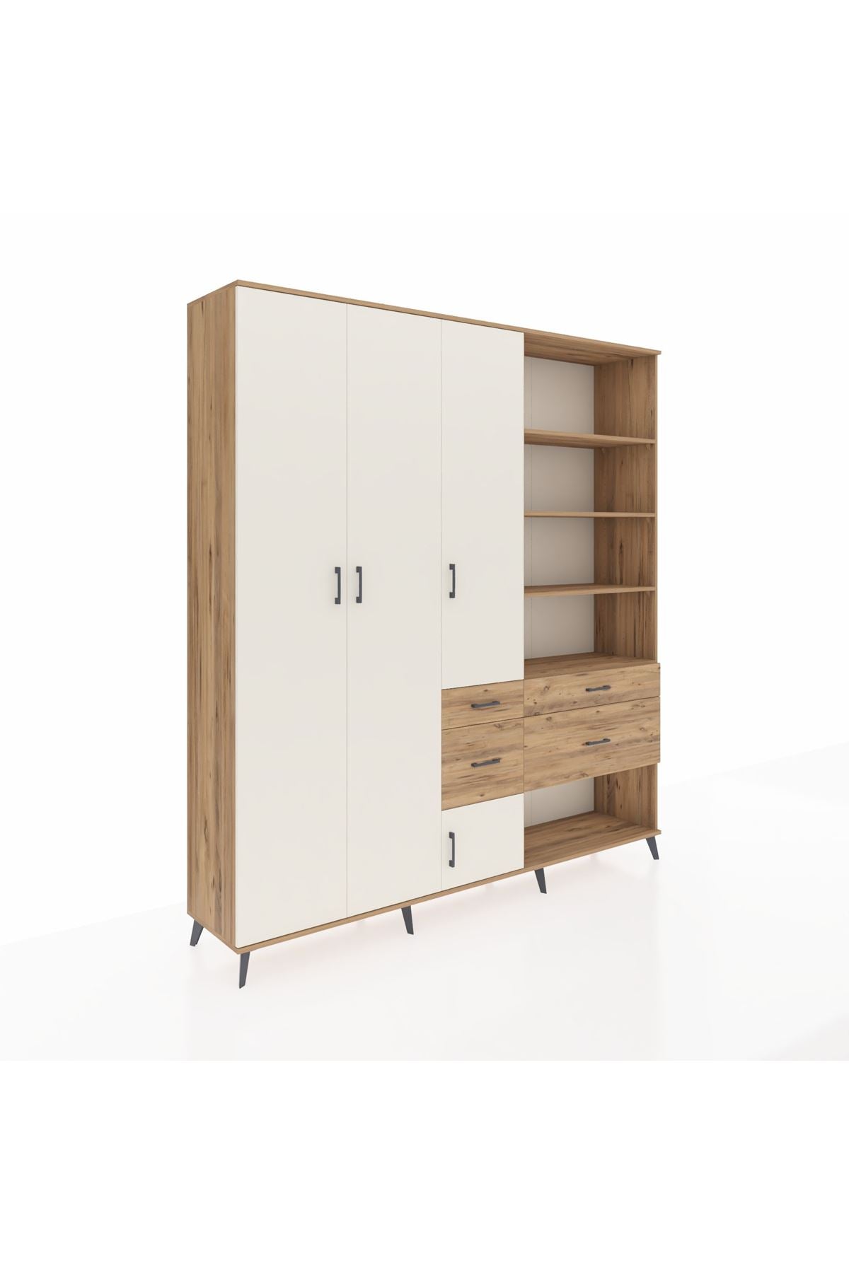 Hyperion Dolap 14 Raflı 4 Çekmeceli 4 Kapaklı 220x44x243 Çam-Aytaşı/Çam