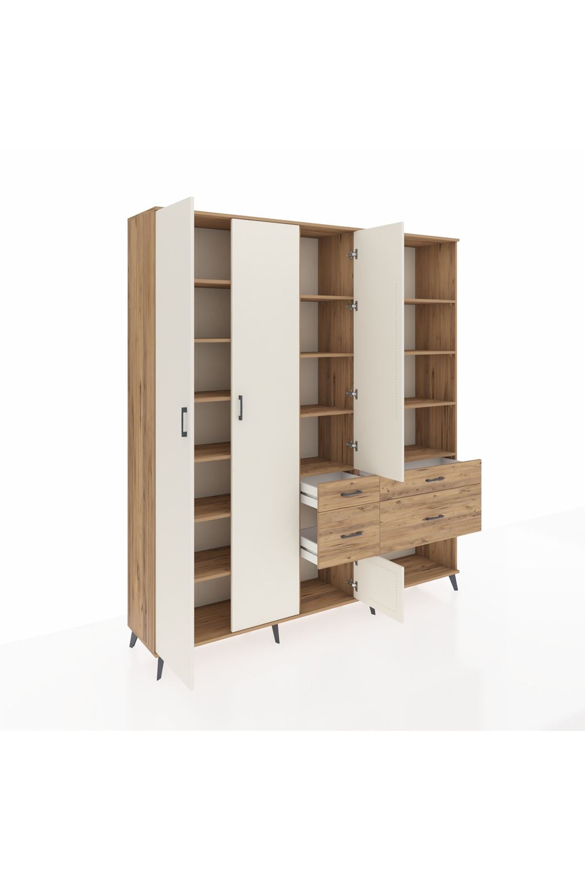 Hyperion Dolap 14 Raflı 4 Çekmeceli 4 Kapaklı 220x44x243 Çam-Aytaşı/Çam