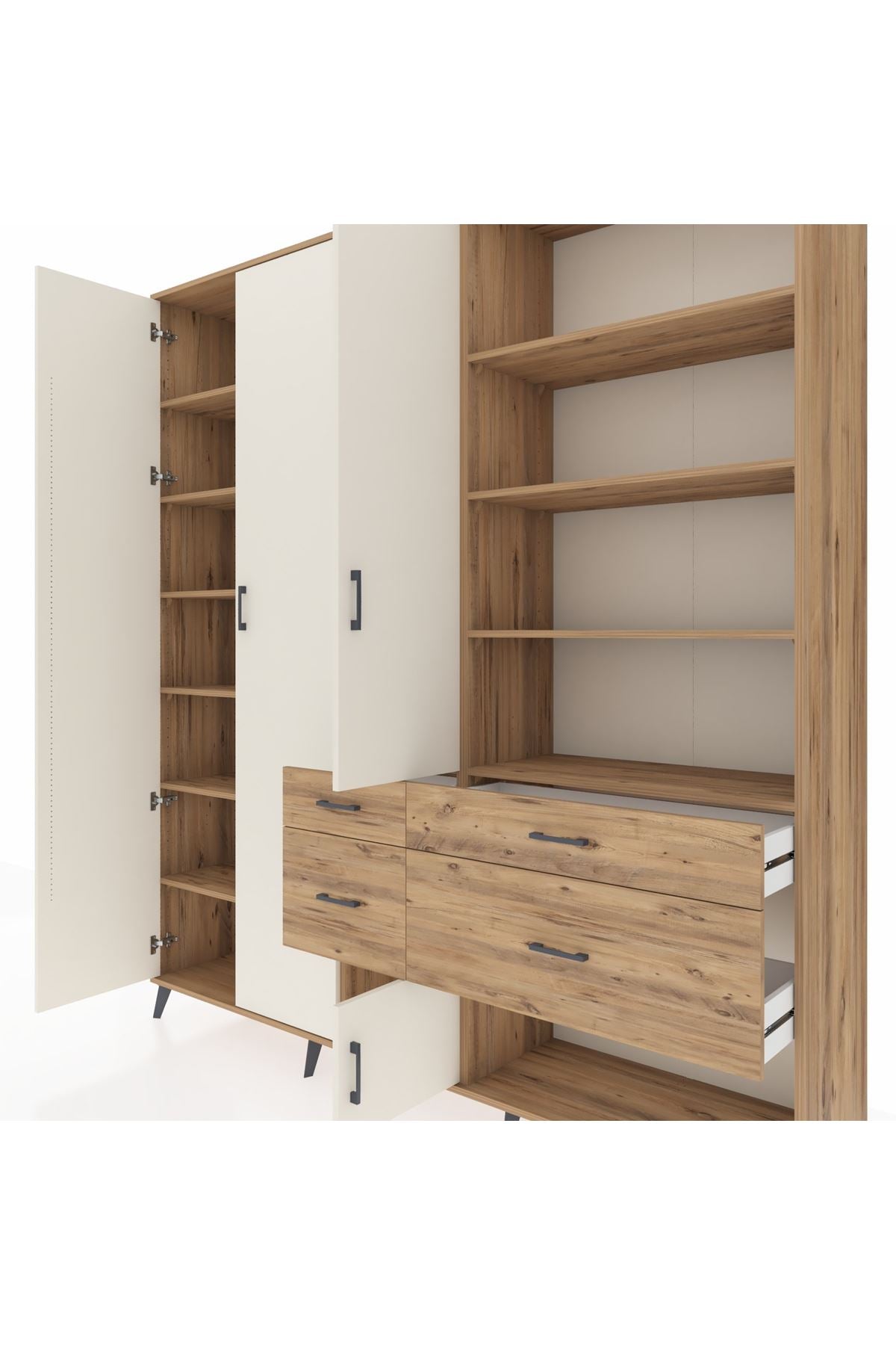 Hyperion Dolap 14 Raflı 4 Çekmeceli 4 Kapaklı 220x44x243 Çam-Aytaşı/Çam