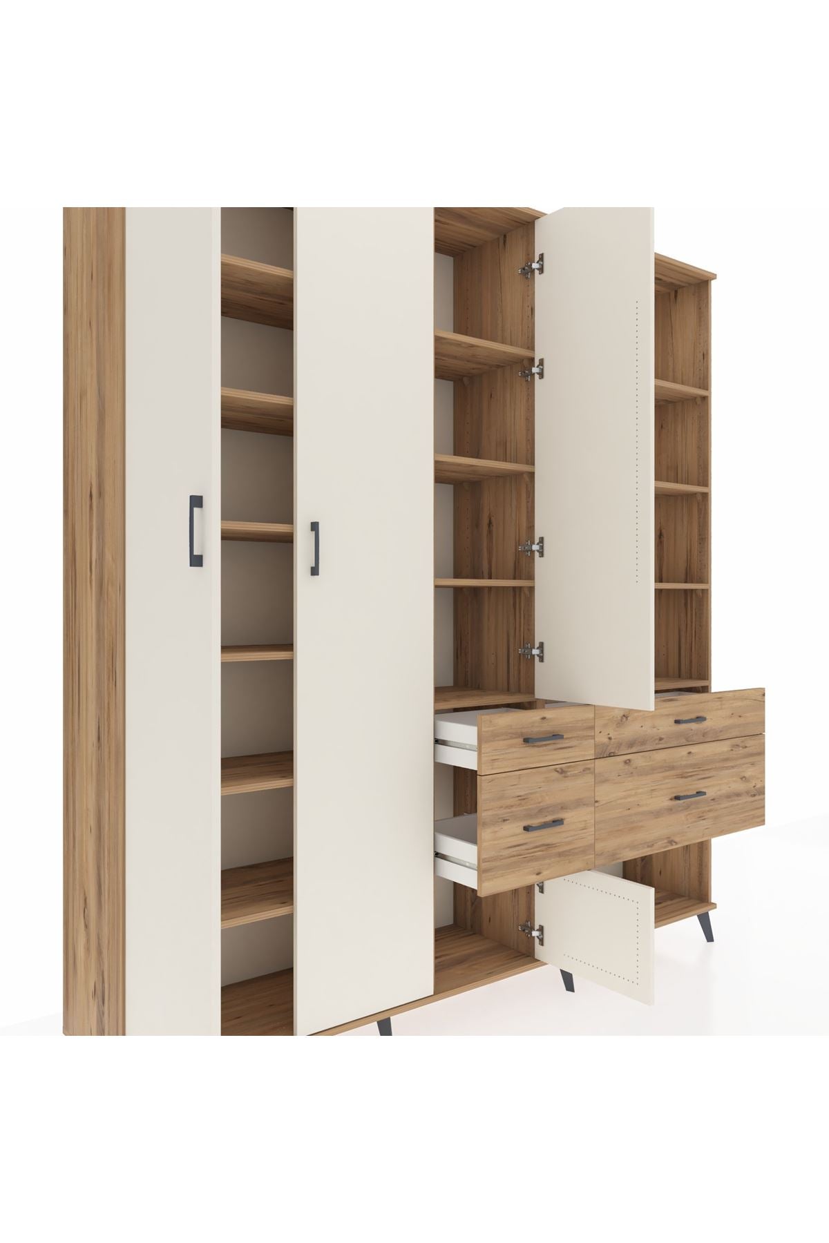 Hyperion Dolap 14 Raflı 4 Çekmeceli 4 Kapaklı 220x44x243 Çam-Aytaşı/Çam