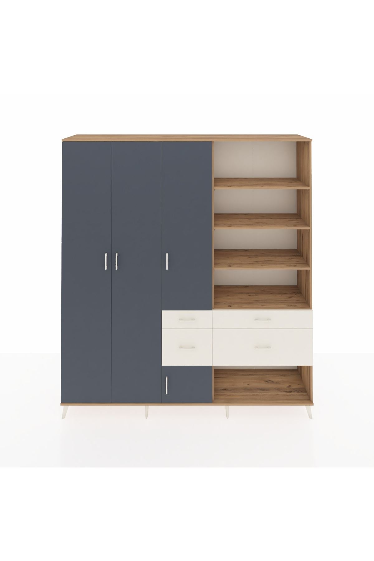 Hyperion Dolap 14 Raflı 4 Çekmeceli 4 Kapaklı 220x44x243 Çam-Antrasit/Aytaşı