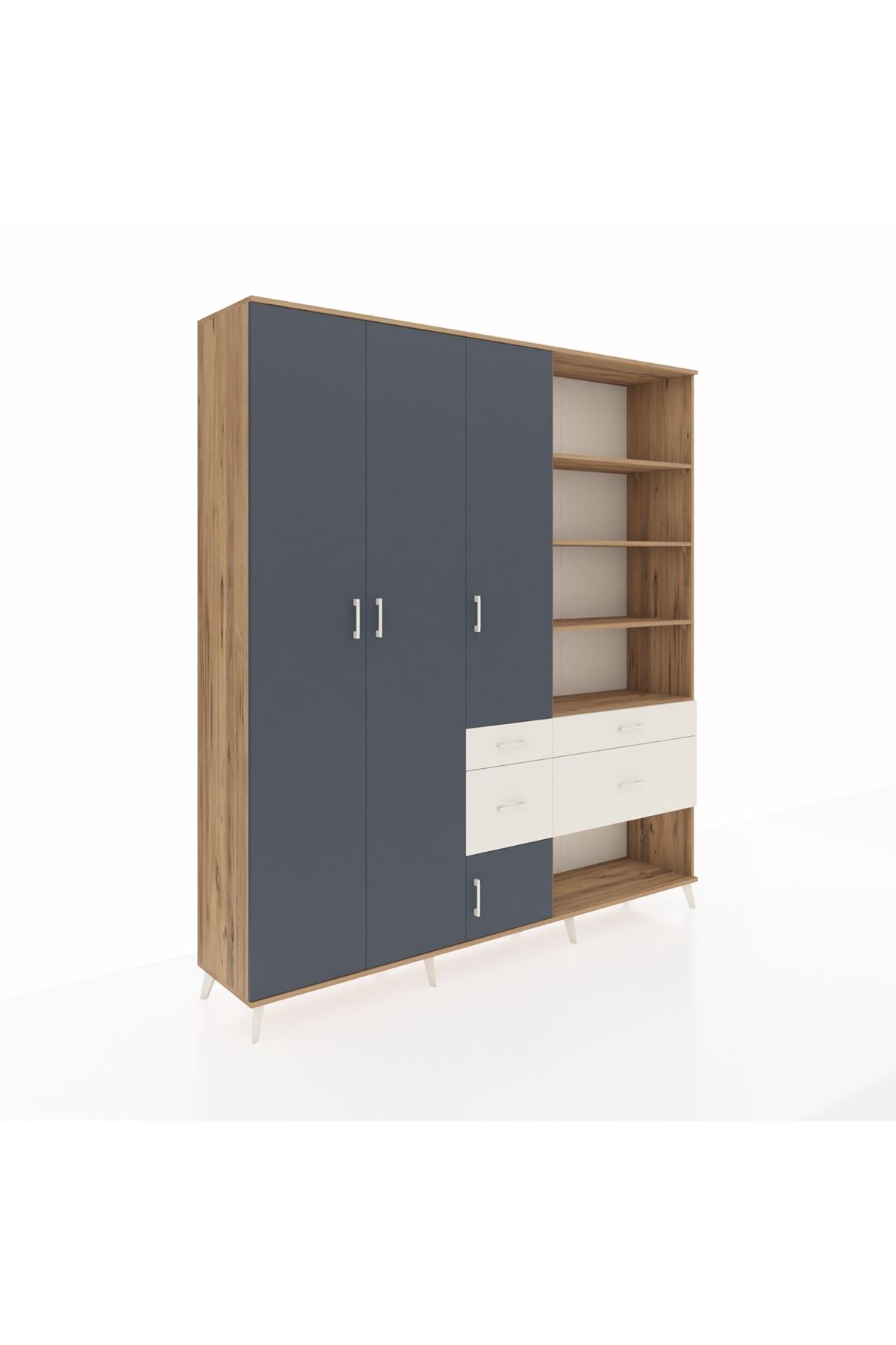 Hyperion Dolap 14 Raflı 4 Çekmeceli 4 Kapaklı 220x44x243 Çam-Antrasit/Aytaşı