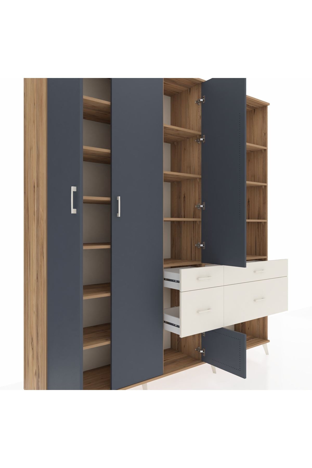 Hyperion Dolap 14 Raflı 4 Çekmeceli 4 Kapaklı 220x44x243 Çam-Antrasit/Aytaşı