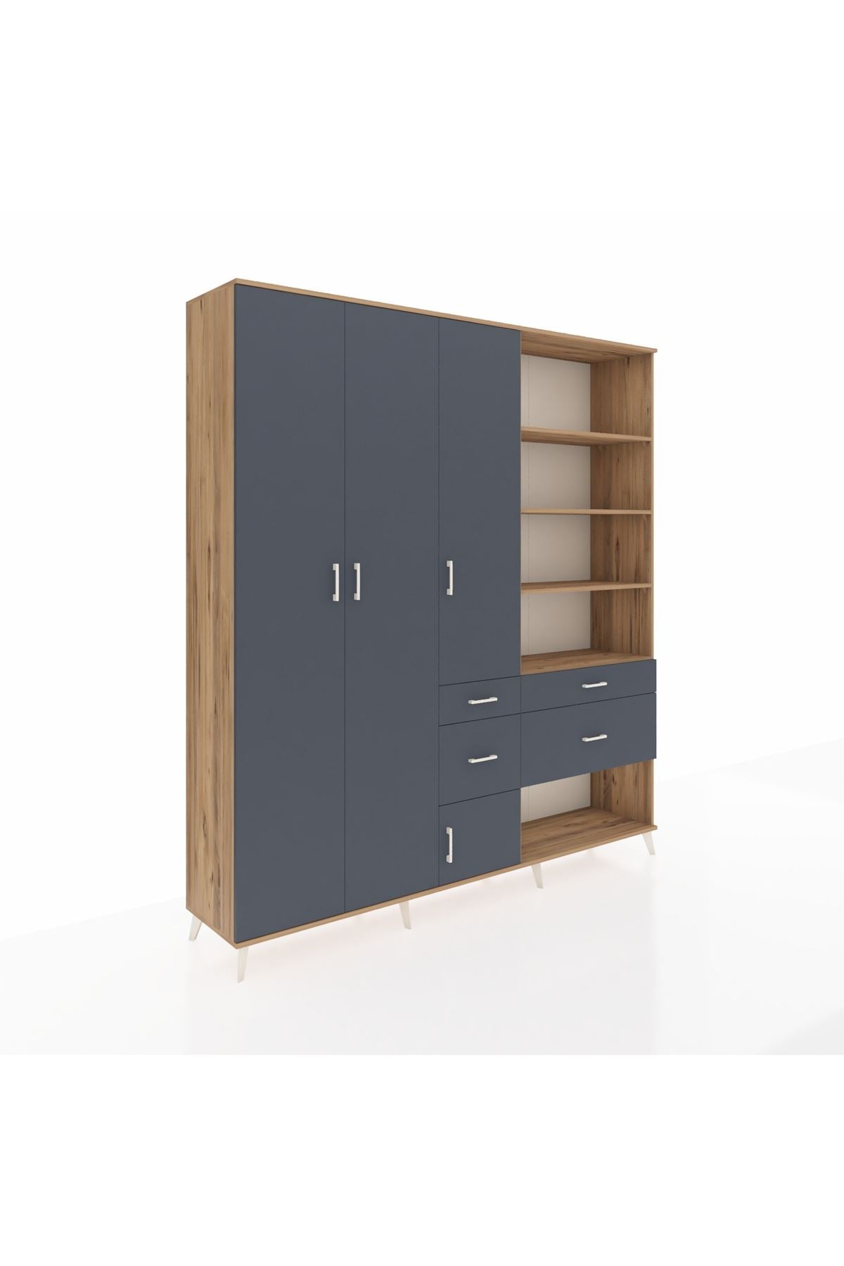 Hyperion Dolap 14 Raflı 4 Çekmeceli 4 Kapaklı 220x44x243 Çam-Antrasit/Antrasit