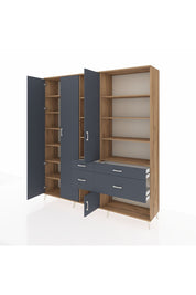 Hyperion Dolap 14 Raflı 4 Çekmeceli 4 Kapaklı 220x44x243 Çam-Antrasit/Antrasit