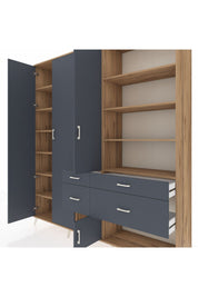 Hyperion Dolap 14 Raflı 4 Çekmeceli 4 Kapaklı 220x44x243 Çam-Antrasit/Antrasit